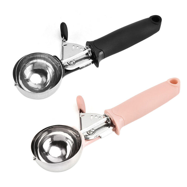 1/2PCS Stainless Steel Icecream Ice Cream Scoop Cookie Dough Mash Spoon Trigger