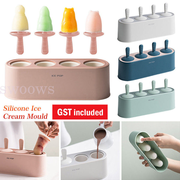 Silicone Ice Cream Mould Block 4 Cavity Frozen Molds Icy Popsicle Pole Jelly