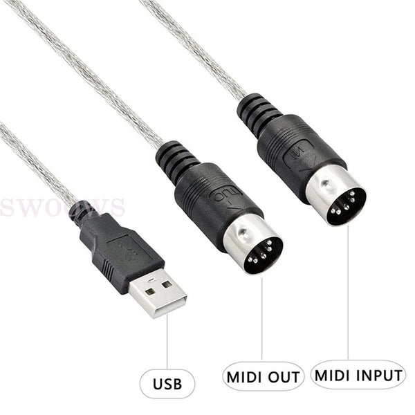 NEW USB IN-OUT MIDI Interface Cable Converter PC IN Music Keyboard Adapter Cord