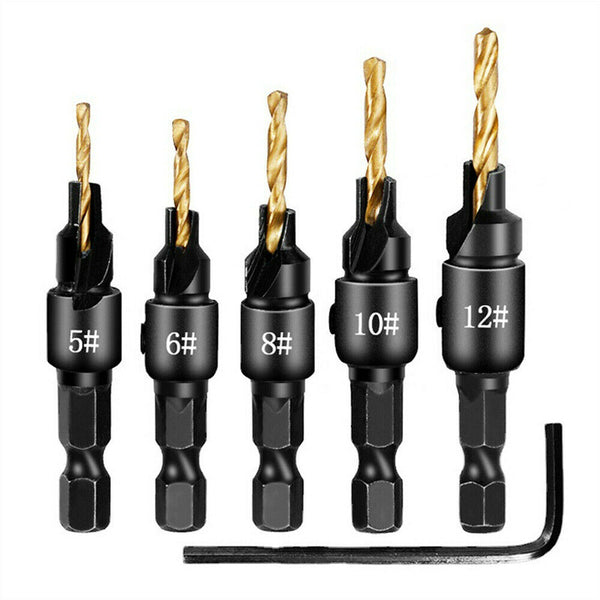 6PCS Screw Countersink Bit Set Pilot Holre Drill Metal Plastic Wood Hex Shank AU