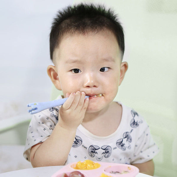 2 In 1 Safety Tableware Feeding Spoon Fork Giraffe Silicone Baby Spoon Cartoon