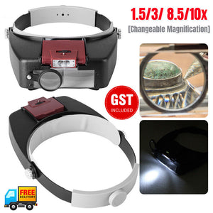 Watch Repair Jewellers Head Headband Magnifier Glasses Loupe With LED Light