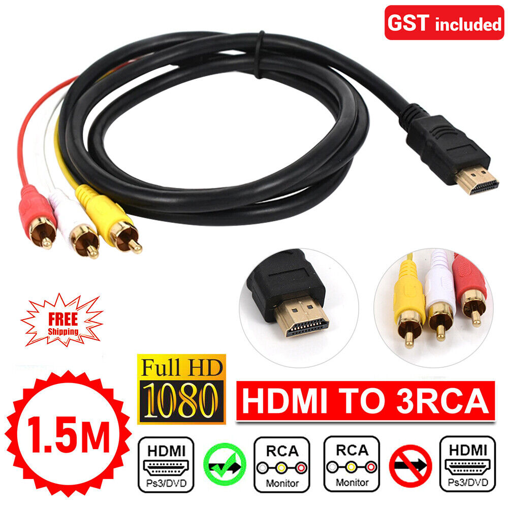 1.5m HDMI Male to 3 RCA Video Audio Converter Component AV Adapter Cable AU