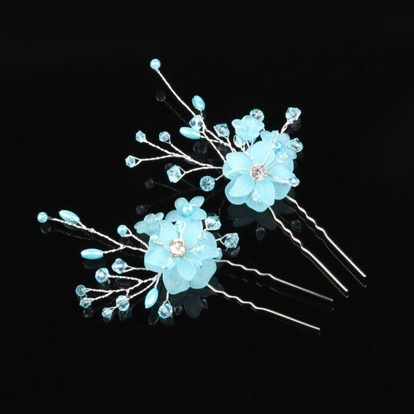 Bridal Wedding Flower Clips Hair Pins Bridesmaid Crystal Hair Pearls Accessories