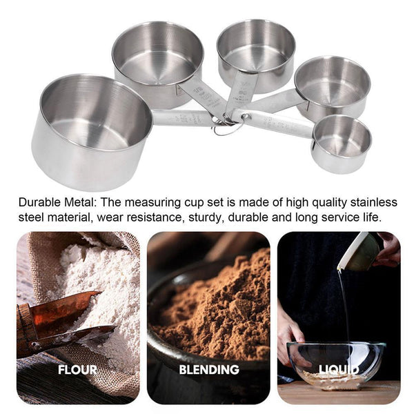 5 Pcs Stainless Steel Measuring Cups and Spoons Set Kitchen Baking Gadget Tools