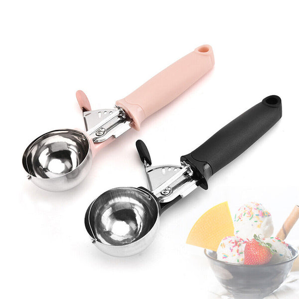 1/2PCS Stainless Steel Icecream Ice Cream Scoop Cookie Dough Mash Spoon Trigger