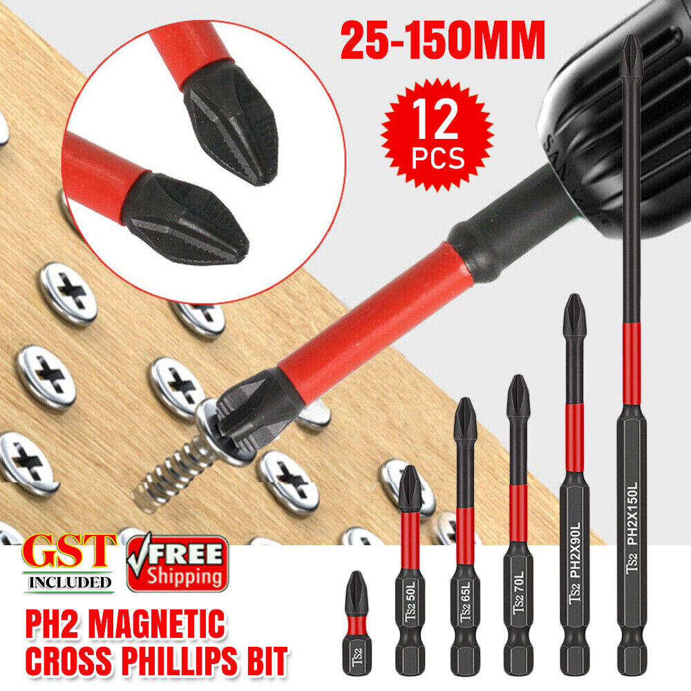 12Pcs PH2 Magnetic Cross Phillips Impact Batch Head Hardness Screwdriver Bit Kit