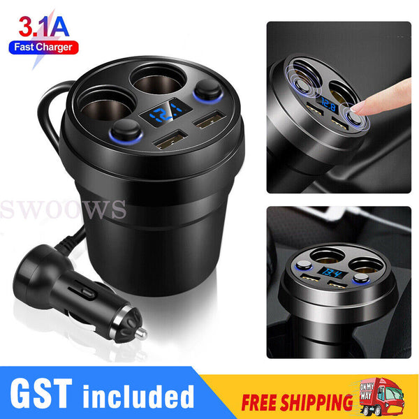 Multi Car Cigarette Lighter Socket Splitter USB 2 Way Dual Charger Power Adapter