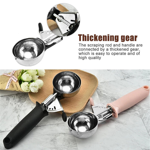 1/2PCS Stainless Steel Icecream Ice Cream Scoop Cookie Dough Mash Spoon Trigger