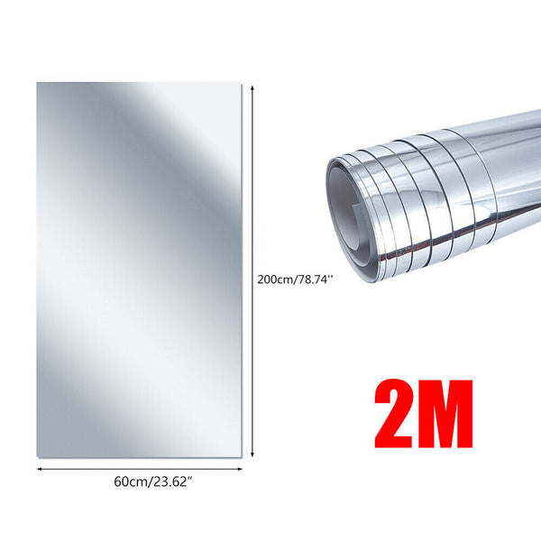 2m Large Mirror Wall Sticker Roll Self Adhesive Bathroom Room DIY Decor Stick On