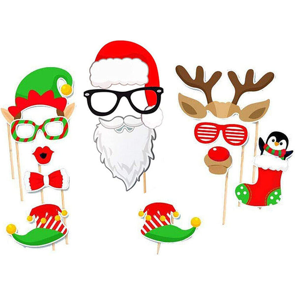 Christmas Photo Booth Props Selfie Props Accessories Santa Christmas Party 32pcs