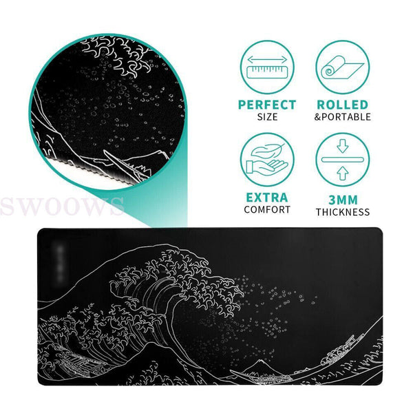 Sea Wave Non-slip Office Desk Mouse Mat Large Keyboard Pad Game