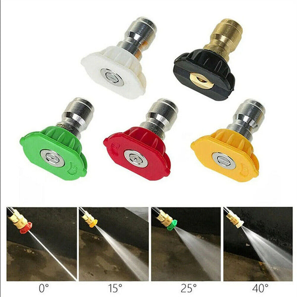 5Pcs High Pressure Washer Spray Nozzles Variety Degrees Quick Connect Tip NEW