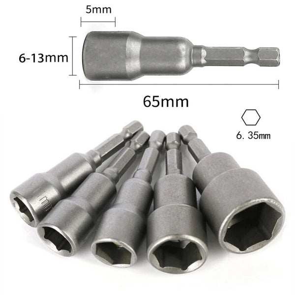 8-Piece Socket Magnetic Nut Driver Set Drill Bit Adapter 1/4'' Hex Shank 6-13mm