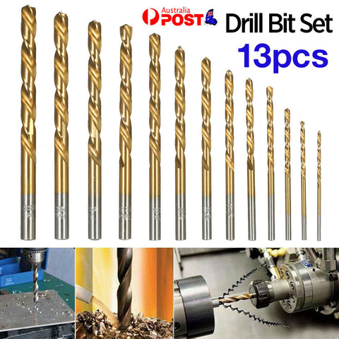 13pcs High Speed M2 Steel Drill Bit Set HSS Titanium Nitride Coating Kit AU NEW