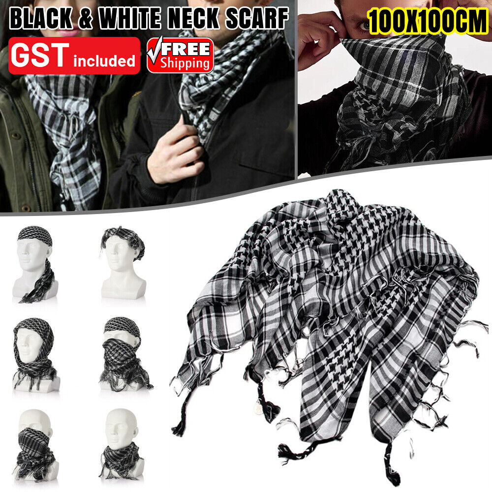 Neck Scarf Tactical Scarves Unisex Shawl Military Check Wrap Black White Grid