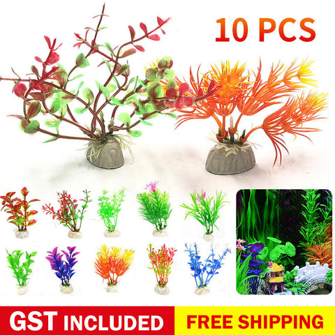 10PCS Artificial Plants Landscape Aquarium Decor Plastic Fish Tank Fake Grass