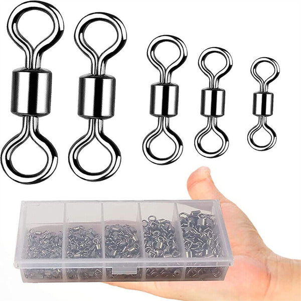 250PCS/Box Fishing Ball Bearing Swivels Solid Ring Hooks Connectors Tackle Tools