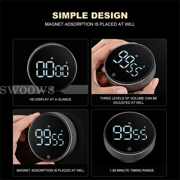 Magnetic Digital Kitchen Timer LED Countdown Cooking Work Loud Alarm Stopwatch