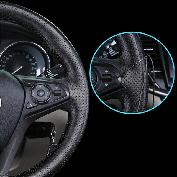 38cm PU Leather DIY Car Steering Wheel Cover Breathable Anti-slip Universal