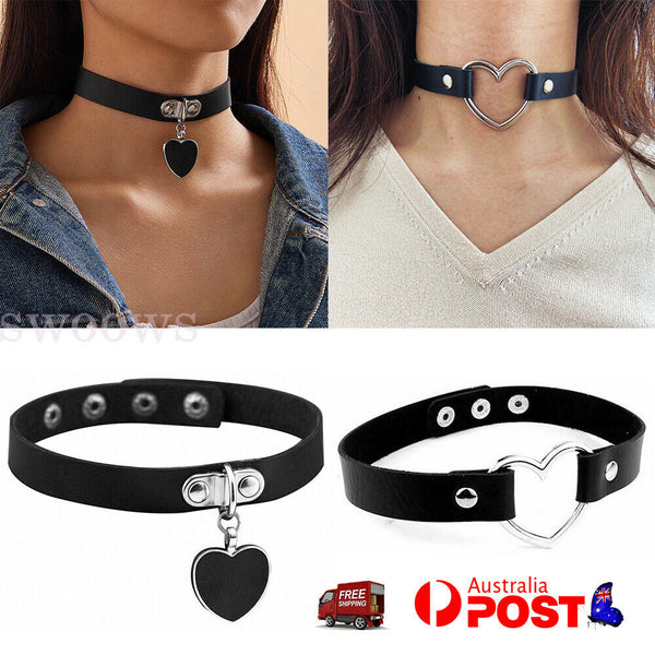 Love Heart Choker Retro Gothic Lolita Grunge Punk Leather Rivet Collar Necklace