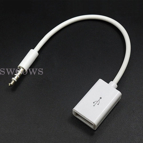 2x Male Cable Plug AUX Jack 3.5mm Audio to USB Female Converter Cord Car Player