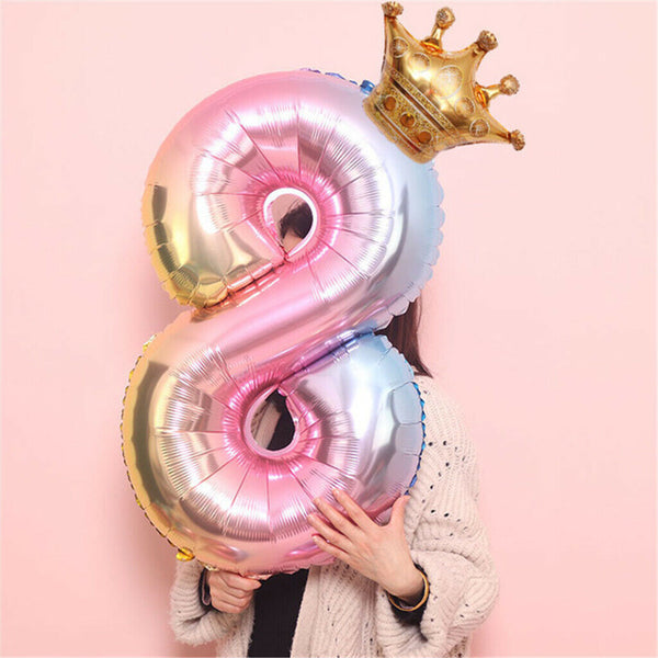 Crown Number Foil Balloons Number Ballon Happy Birthday Party Decoration 32 Inch