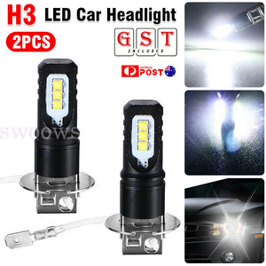 Pair 160W Car H3 LED Headlight Fog Light Beam Bulbs Globes 6500K White 12000LM