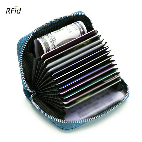 Women Zip Leather Wallet Card Holder Short Wallet RFID Blocking Coin Purse Pouch