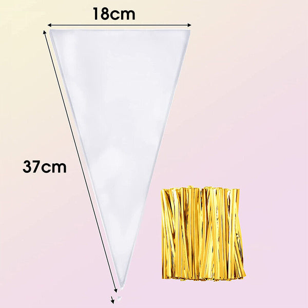 Clear cellophane cello cone sweet bags large candy kid party favour gift Ties