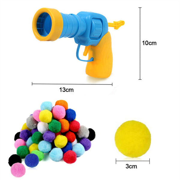 Cat Ball Gun Interactive Toy with 30pcs Colourful Stretch Plush Pom Pom Ball