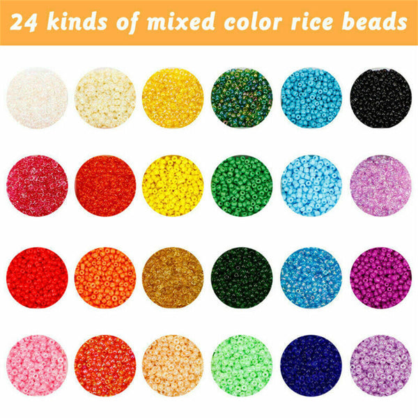 24000X Glass Seed Beads 24 Colors Loose Beads Kit DIY Making Bracelet Beads 2mm