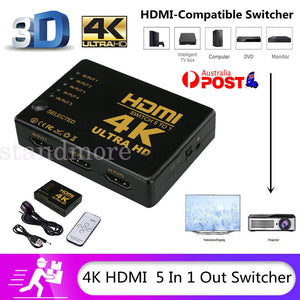 4K HDMI Switch Switcher Selector 5 Port Splitter Hub IR Remote For HDTV PS3 PS4