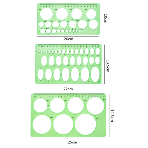 3PCS 3-7cm Circle Template Plastic Circle & Oval Measuring Drawing Rulers Set