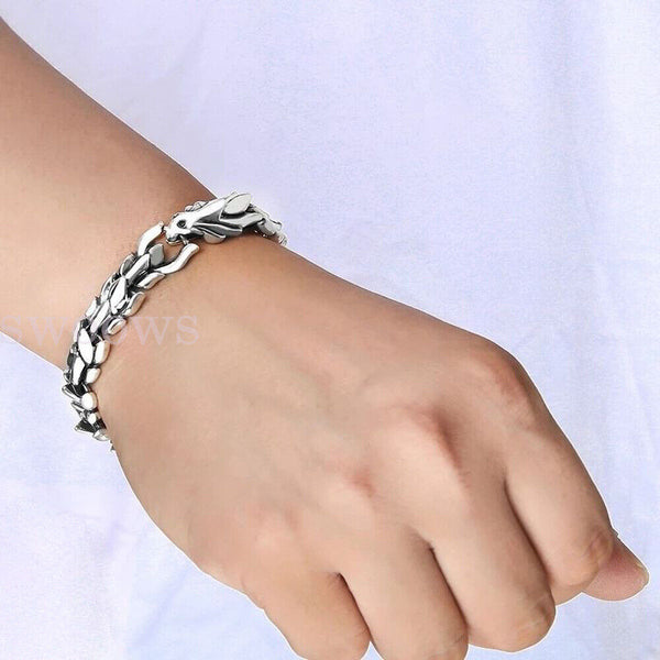 Viking Dragon Link Chain Bracelet Cool Stainless Steel Ouroboros Bangle Gift Men