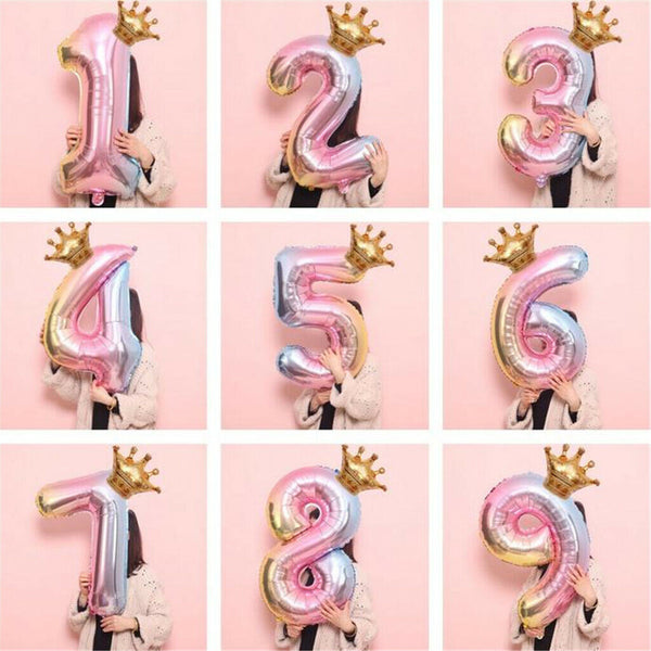 Crown Number Foil Balloons Number Ballon Happy Birthday Party Decoration 32 Inch