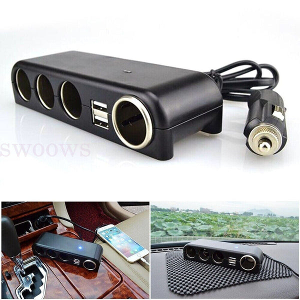 4 Way 12V USB Car Cigarette Splitter Lighter Charger Socket Adapter Plug Power