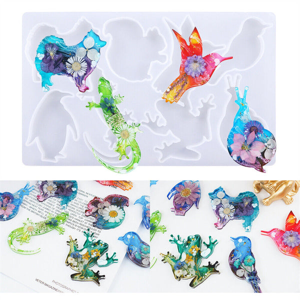 DIY Epoxy Resin Animal Frog Lizard Bird Silicone Mould Key Chain Pendant Mould