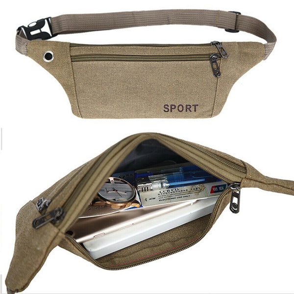 Running Sport Canvas Bum Bag Waist Phone Money Belt Zip Hiking Pouch Wallet NEW