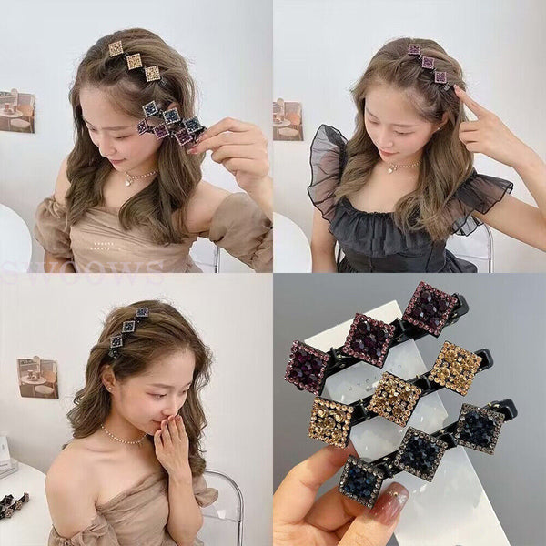 Sparkling Crystal Stone Braided Hair Clips, Satin Rhinestone Fabric Hair Bands