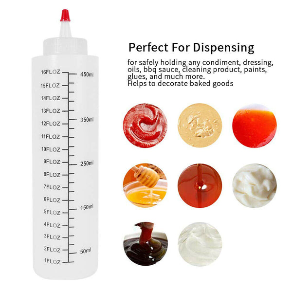 6pcs 250/450ML Sauce Bottle Measuring Squeeze Crafts Bottle Condiment Dispenser