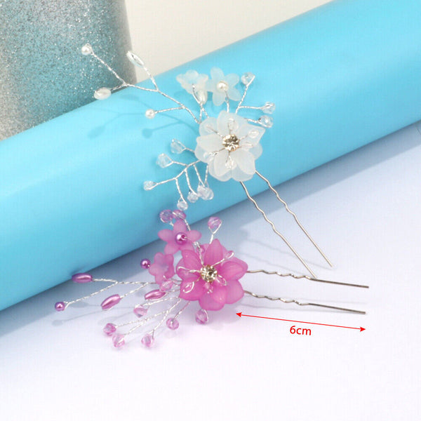 Bridal Wedding Flower Clips Hair Pins Bridesmaid Crystal Hair Pearls Accessories