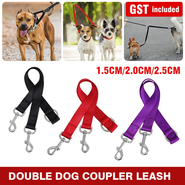 Duplex Double Dog Coupler Twin Dual Lead 2 Way Two Pet Dogs Walking Safety Leash