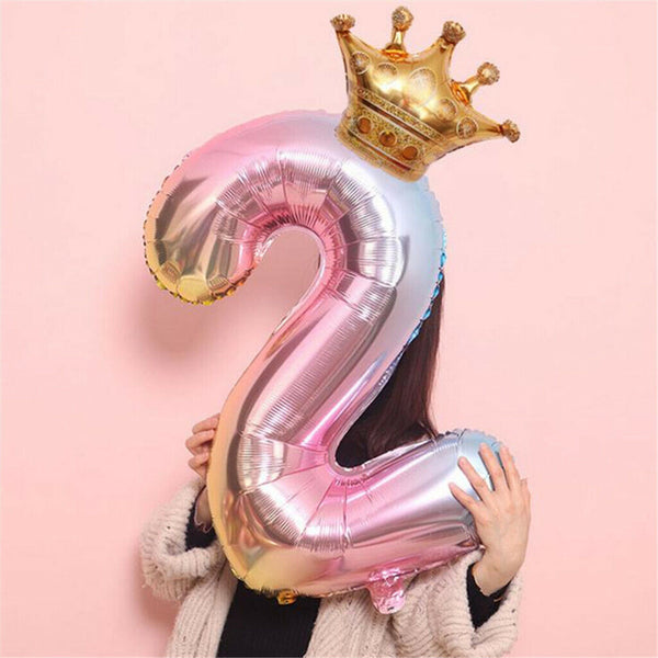 Crown Number Foil Balloons Number Ballon Happy Birthday Party Decoration 32 Inch