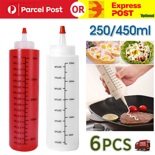 6pcs 250/450ML Sauce Bottle Measuring Squeeze Crafts Bottle Condiment Dispenser