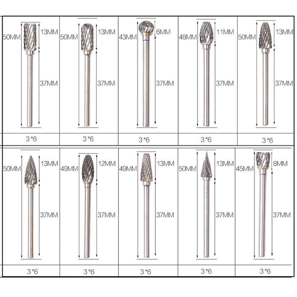 10pcs Tungsten Carbide Point Burr Die Grinder Shank Rotary Drill Bits Set New