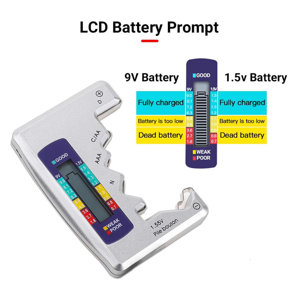 Universal Digital Battery Tester Checker C D N AAA AA 1.5V Button Cell Portable