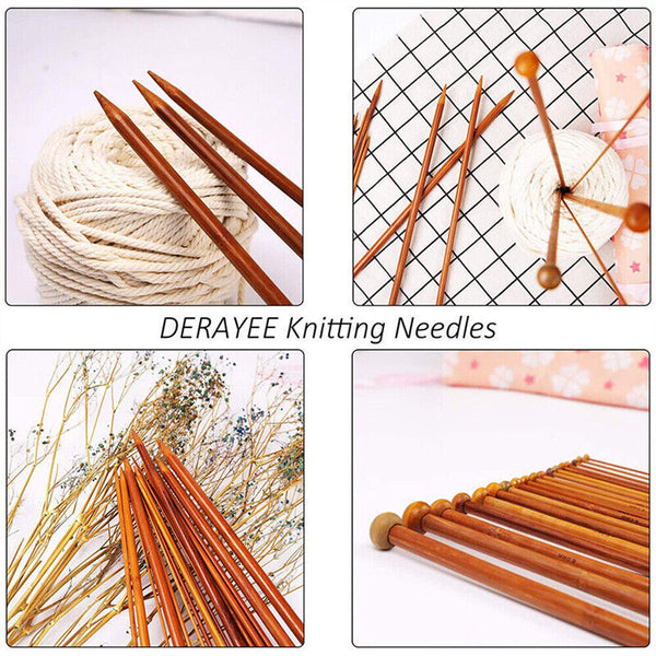 22pcs 25cm Bamboo Knitting Needles Set in Knitting Needle 11Sizes For Crochet AU