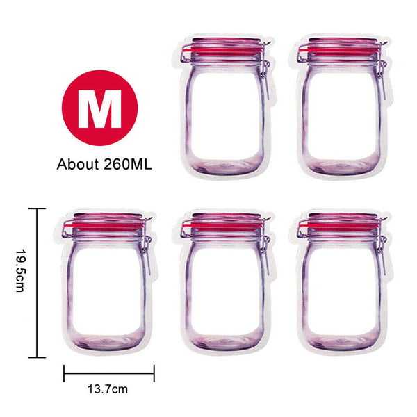 Mason Jar Reusable Style Pack Food Washable Storage Bags PE Stand Pouch Bag