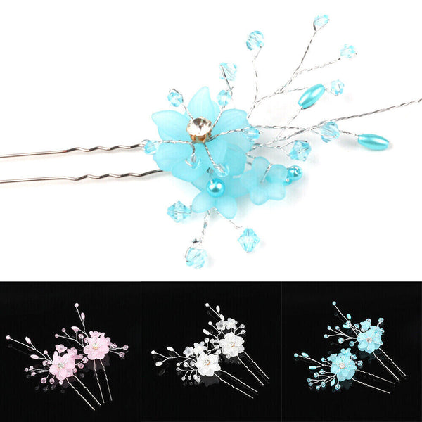 Bridal Wedding Flower Clips Hair Pins Bridesmaid Crystal Hair Pearls Accessories